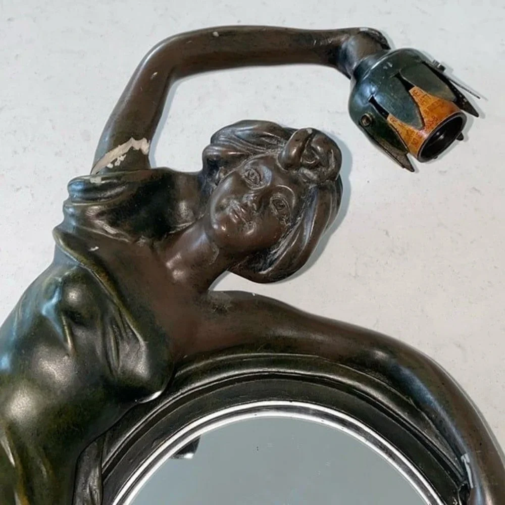 Gorgeous Art Nouveau Maiden w/ Mirror Lamp 22